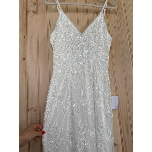 NWT Lulus Everlasting Passion White Sequin Beaded Backless Maxi Dress Bride Sz L - Picture 5 of 11